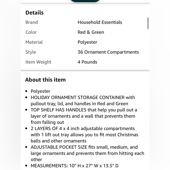 Large Christmas Tree Ornament Storage Box | Stores Up to 36 Xmas Ornaments | Red - Picture 8 of 8